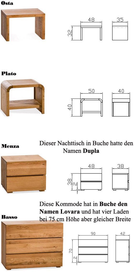 Buche und Eiche massiv Nachttische und Kommoden