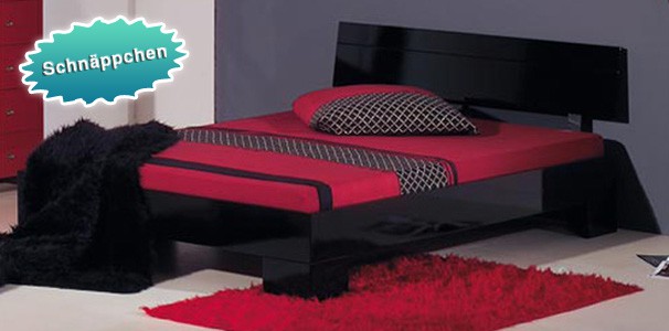 SCHN�PPCHEN: Lack Bett Genua + Kopfteil 200x220cm schwarz NEU!