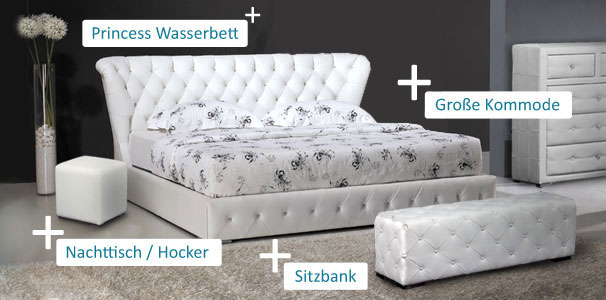 Wasserbett Princess inkl. Kommode, Sitzbank & Nachttisch
