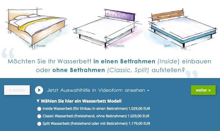 Wasserbett 90x200 konfigurieren