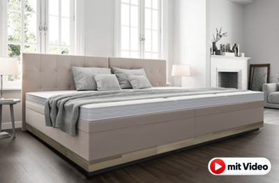 Familienbett als XXL Wasserbett in edler Boxspringbett-Optik komplett mit Wandpaneel