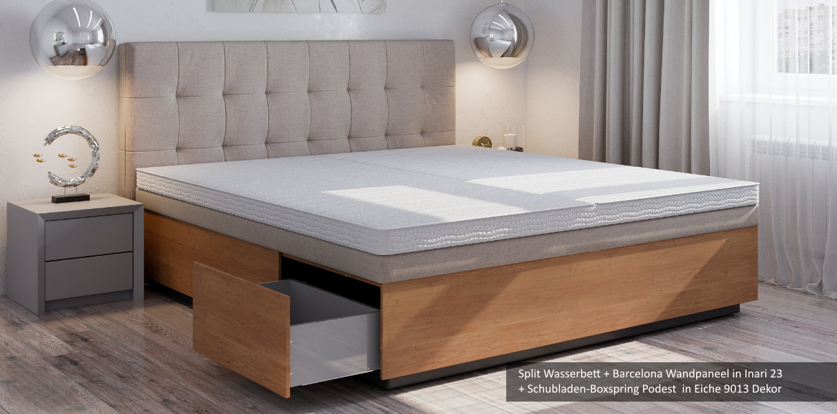 Gelbett mit 6 gro�en Massivholz-Schubladen in Boxspringbett-O