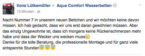 Nacht Nummer 7 in unserem neuen Bettchen und wir mchten keine davon missen. Ich hab gedacht, dass wir uns erst daran gewhnen mssen. Aber das einzig Ungewohnte ist, dass ich morgens keine Rckenschmerzen mehr habe und dass der Wecker uns wecken muss Danke fr die tolle Beratung, die professionelle Montage und fr ganz viele entspannte Stunden