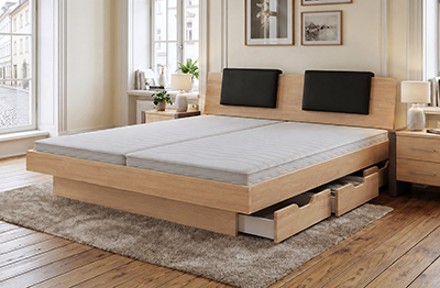 Wasserbett Winnora komplett mit Buche Massivholz-Bettrahmen, Schubladen und Kopfteil