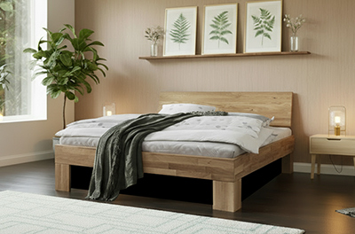 Deal 5: Wildeiche Bettrahmen mit Premium Wasserbett und 5 Kopfteilen zur Wahl