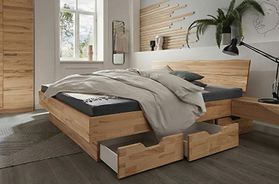Astoria Wasserbett mit Massivholz in Kernbuche und Schubladen