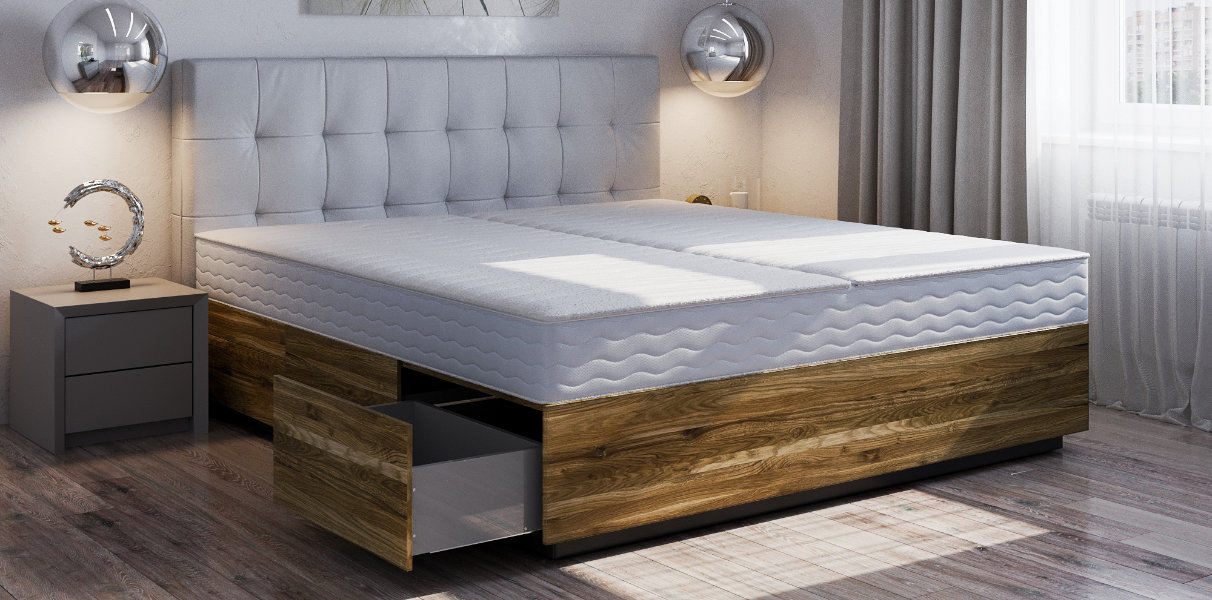 Wasserbett mit 6 groen Massivholz-Schubladen in Boxspringbett-O