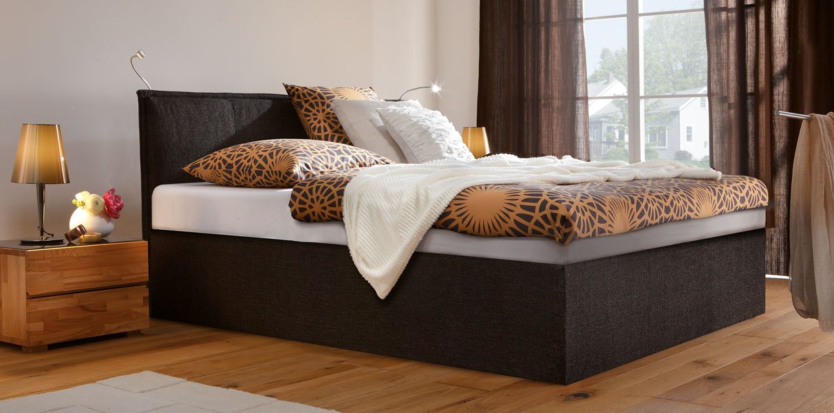 Wasserbett in Boxspringbett Optik und Coco Kopfteil