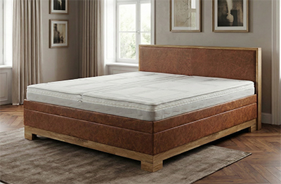 Echtleder Wasserbett in Boxspringbett-Optik Alpin mit Massivholz-Umrandung