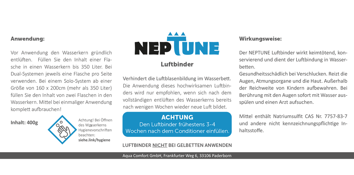 Luftbinder Neptune bindet Luft im Wasserbett