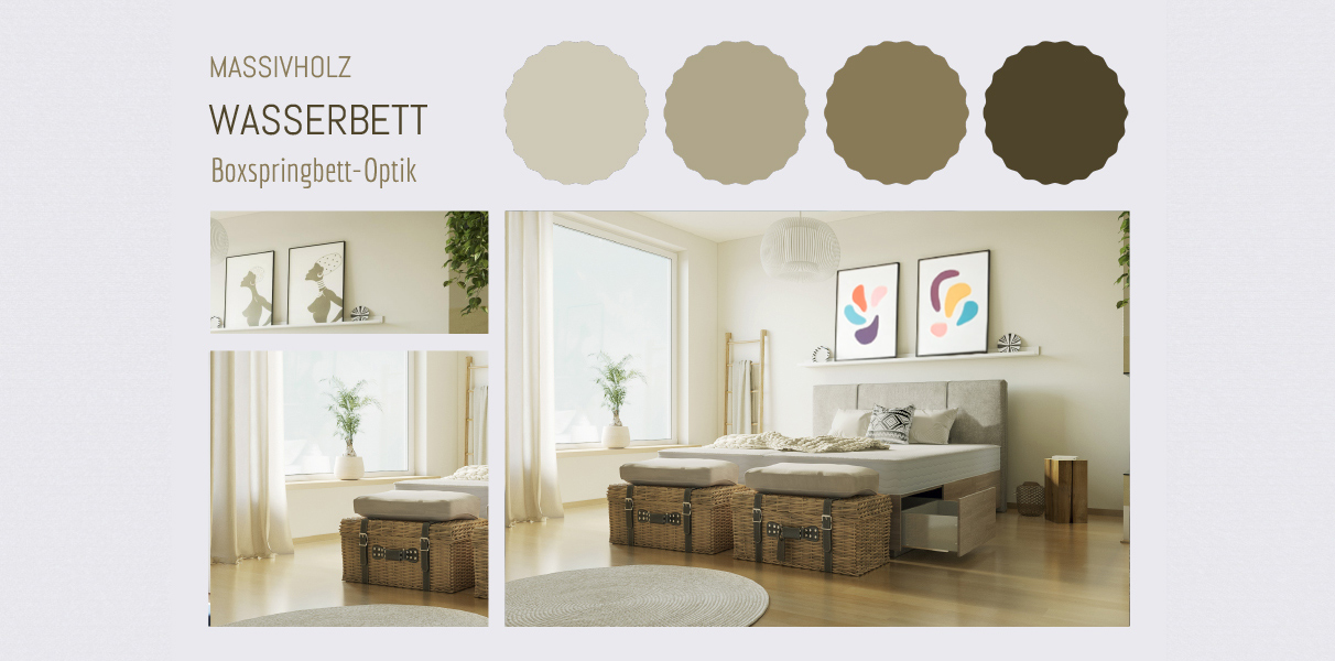 Wasserbett mit 6 gro�en Massivholz-Schubladen in Boxspringbett-O