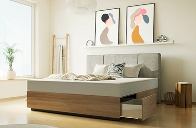 Wasserbett Maximo in Boxspringbett-Optik mit 6 gro�en Massivholz-Schubladen