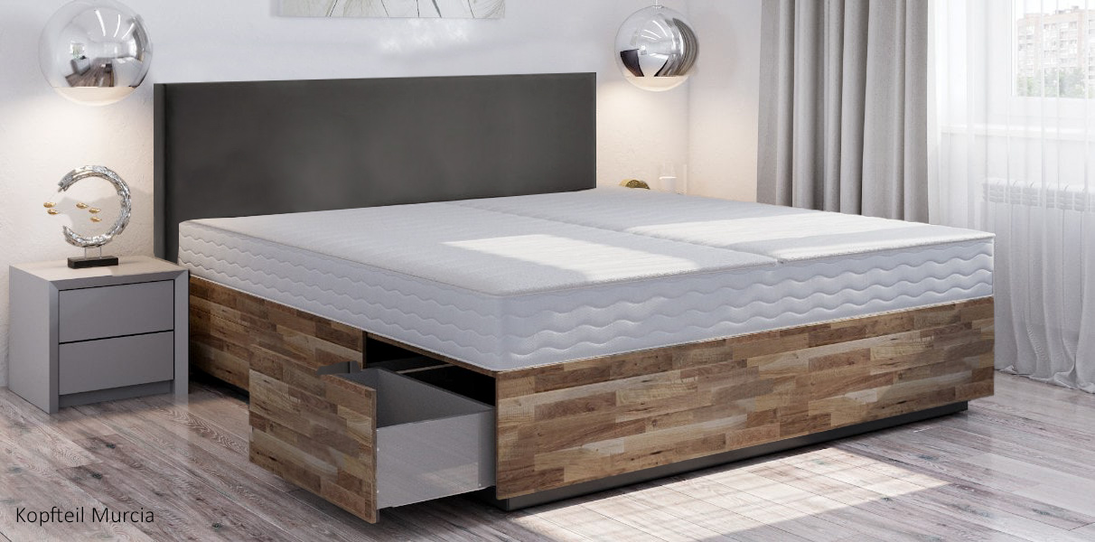 Gelbett mit 6 gro�en Massivholz-Schubladen in Boxspringbett-O