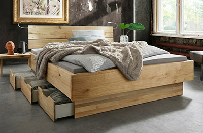 Wasserbett komplett mit Massivholz-Bettrahmen "New York", Kopfteil und Schubladen