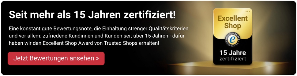 Zufriedene Kundinnen und Kunden seit über 15 Jahren: dafür haben wir den Excellent Shop Award von Trusted Shops erhalten!