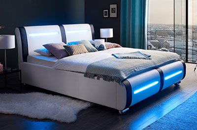 Polster-Wasserbett Valentin komplett mit Kopfteil und Beleuchtung