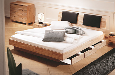 Wasserbett komplett mit Massivholz-Bettrahmen Varus, Kopfteil und Schubladen