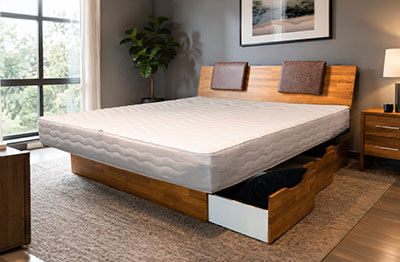 Classic oder Split Wasserbett komplett mit Massivholz-Kopfteil und Schubladen