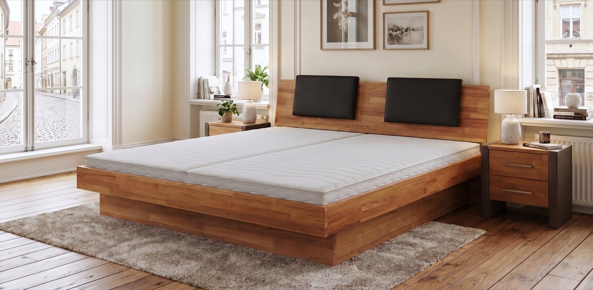 Wasserbett Domenique komplett mit Eiche Massivholz-Bettrahmen und Kopfteil