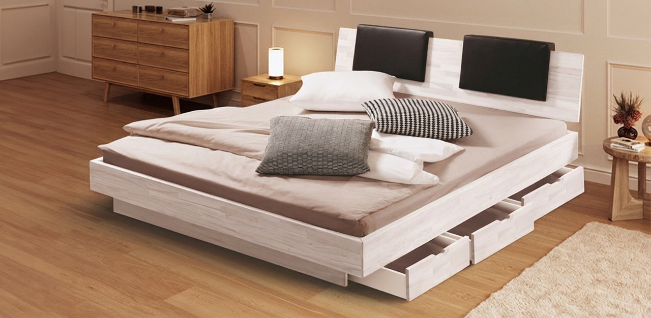 Massivholz Wasserbett mit Schubladenpodest Woodline Varus