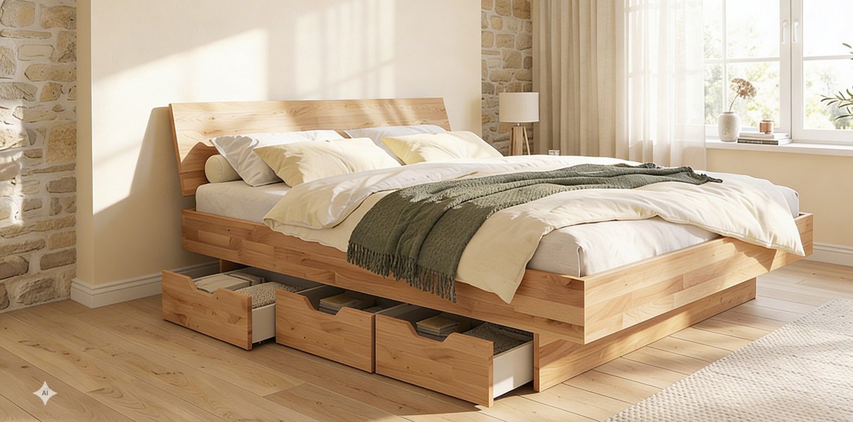 Wasserbett Astoria mit Massivholz-Bettrahmen und Schubladen in W Abbildung 1