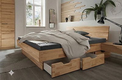 Astoria Wasserbett mit Massivholz in Kernbuche und Schubladen