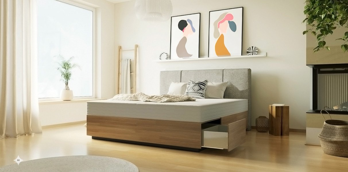Wasserbett mit 6 gro�en Massivholz-Schubladen in Boxspringbett-O Abbildung 1