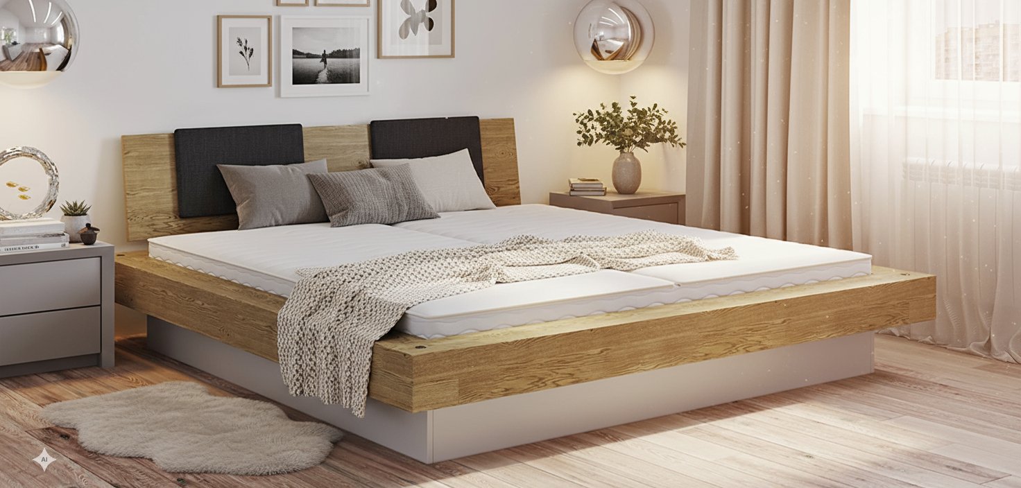 Wasserbett mit Factoryline Bettrahmen Bloc aus Akazie Massivholz Abbildung 1