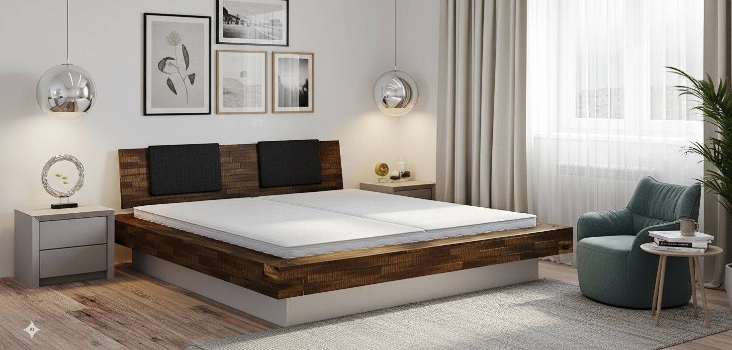 Wasserbett mit Factoryline Bettrahmen Bloc aus Akazie Massivholz Abbildung 2