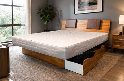 Classic oder Split Wasserbett komplett mit Massivholz-Kopfteil und Schubladen
