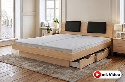 Wasserbett Winnora komplett mit Buche Massivholz-Bettrahmen, Schubladen und Kopfteil