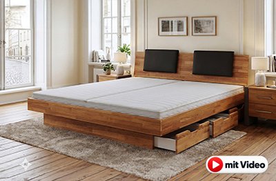 Wasserbett Winnora komplett mit Eiche Massivholz-Bettrahmen, Schubladen und Kopfteil