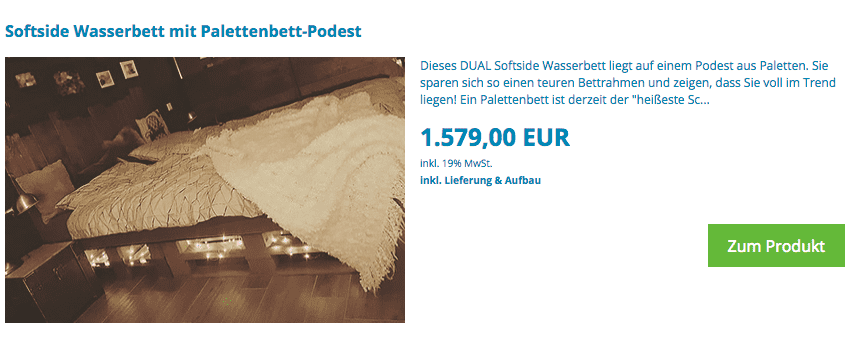 komplettes Wasserbett mit Paletten Podest