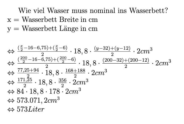 Wasserbett Füllmnege nominal