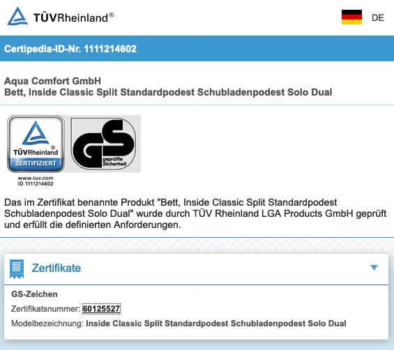 Aqua Comfort Wasserbett TÜV Test